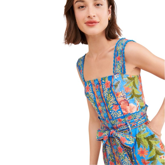 NWT Farm Rio Stitched Garden Blue Shorts Romper Blue Floral One Piece Small - Picture 3 of 12